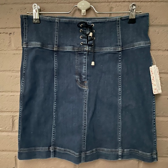 Free People NWT Lace up corset denim skirt - Picture 3 of 7